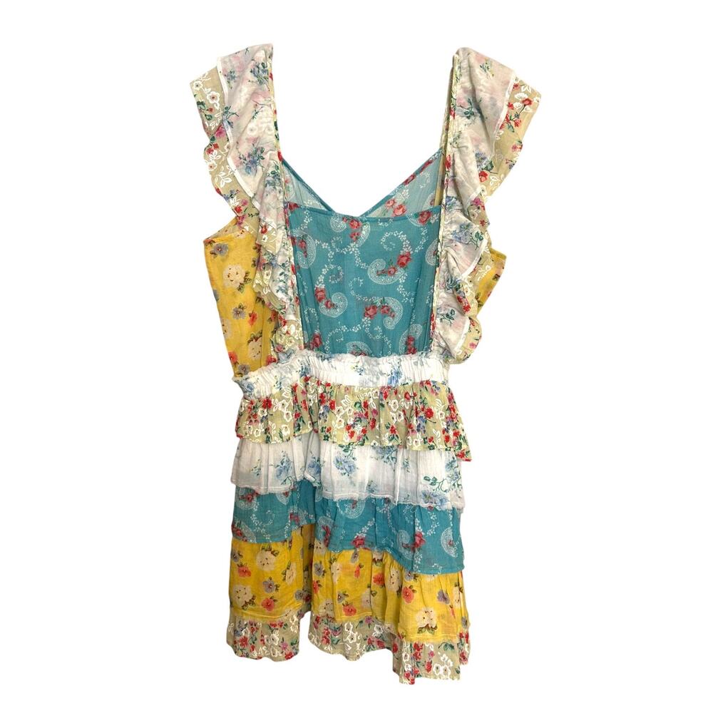 LoveShackFancy Women's ‘Phyllis’ Mini Dress, Floral Ruffled Patchwork, Large - Picture 3 of 9